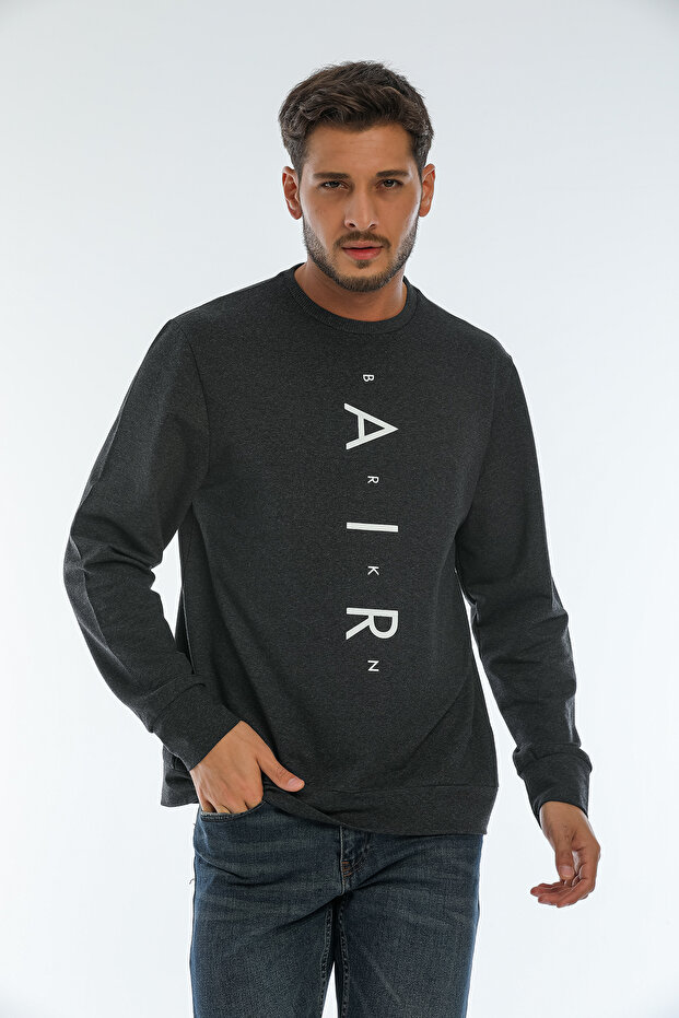 Men's Crew Neck Regular Fit Air Printed Thin Sweatshirt Spr22sw131