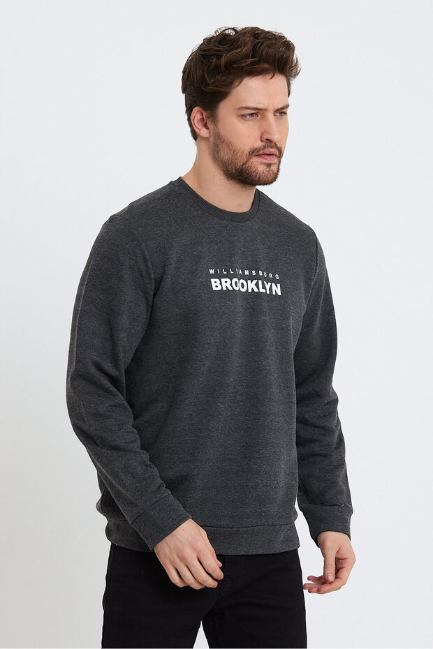 Superlife Men's Crew Neck Regular Fit Brooklyn Printed Thin Sweatshirt Spr23Sw330