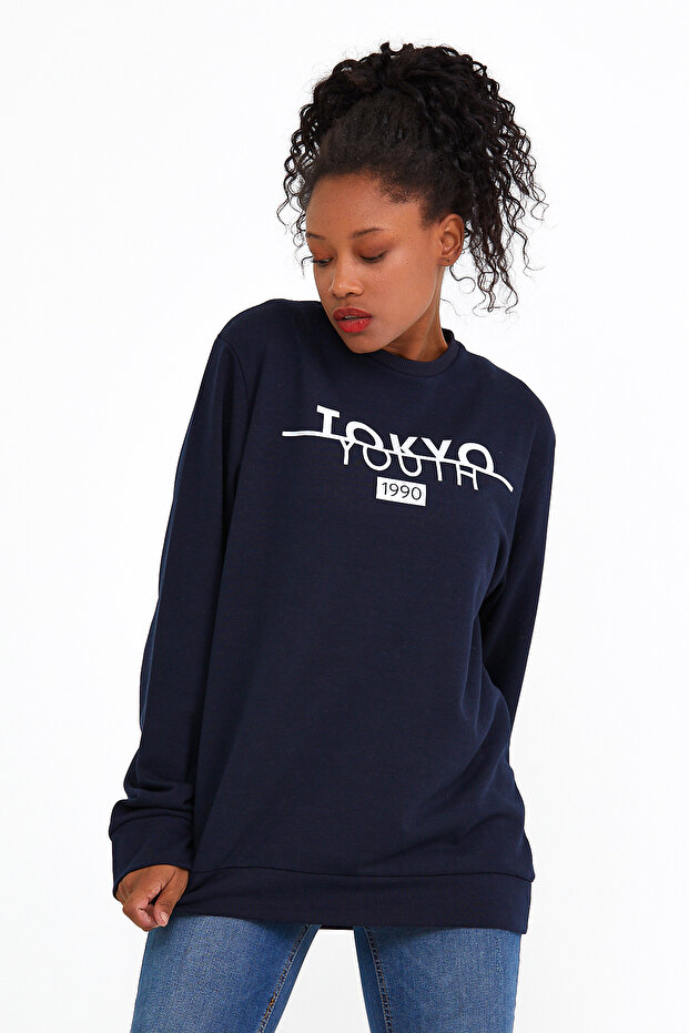 Süperlife Women's Crew Neck Oversize Fit Thin Sweatshirt Spr22Swk134