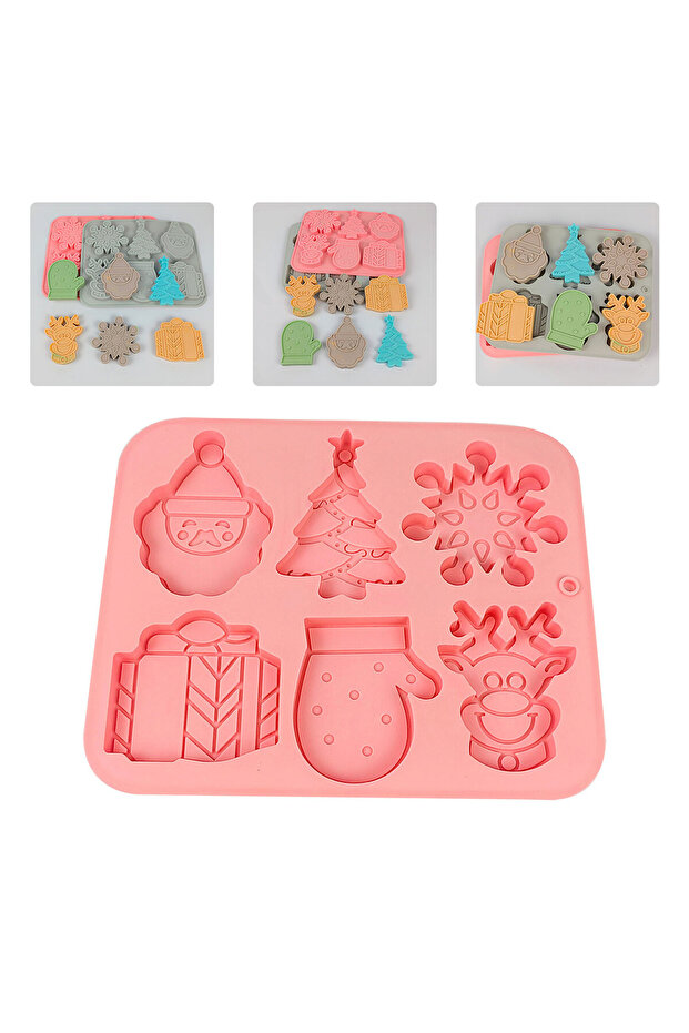 Silicone Cake Mold Chocolate Christmas Figures Mold Candy Dough Stone Powder Candle Mold 6 Pieces