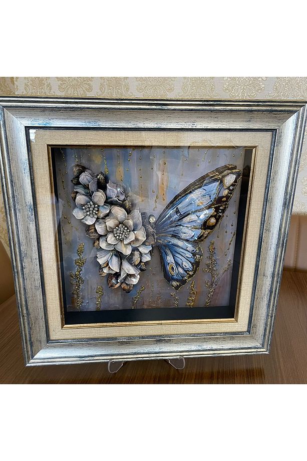 3D Rölyef Tablo, El Yapımı Rölyef Tablo, Handmade Relief Table, 45 x 45 cm Kelebek Rölyef Tablo - 8
