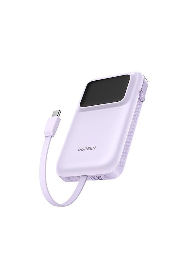 Uno Power Bank USB-C ve USB Portları Dahili Kablo ile 10000mAh 30W - Mor - 2