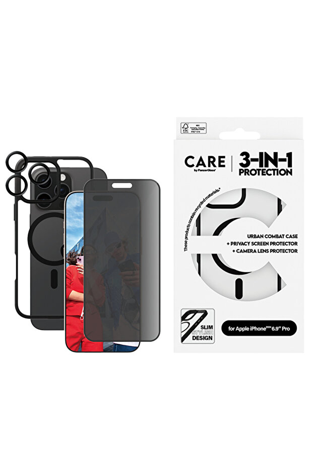 مجموعة حماية PanzerGlass CARE الرائدة 3 في 1 لهاتف iPhone 16 Pro Max - الخصوصية