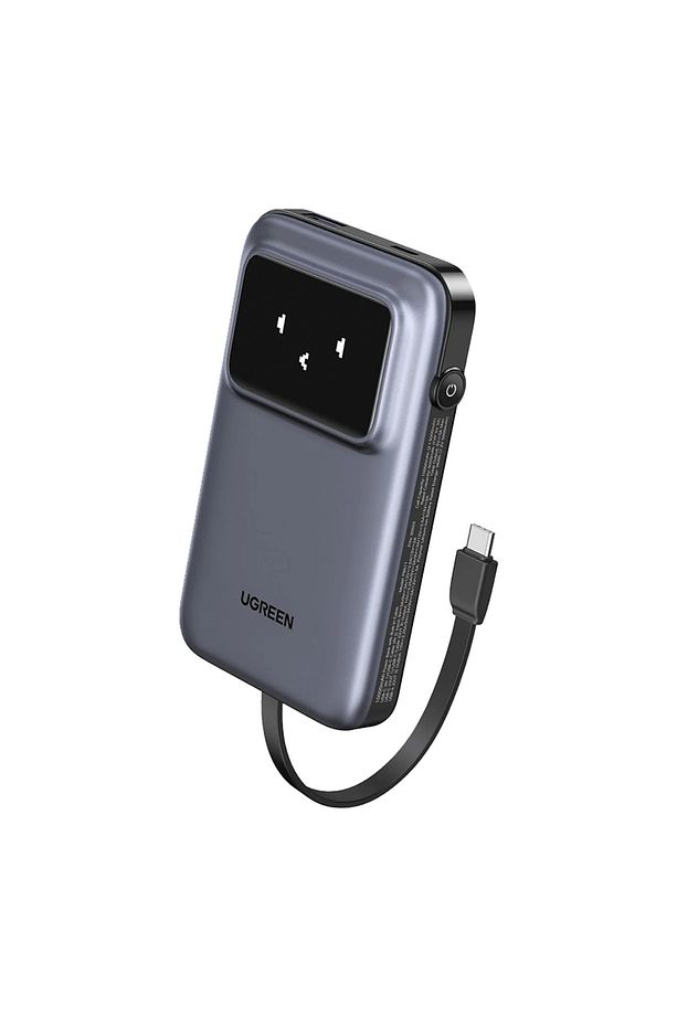Uno Power Bank USB-C ve USB Portları Dahili Kablo ile 10000mAh 30W - Gri - 1