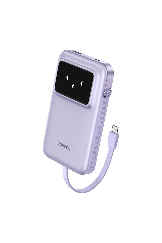 Uno Power Bank USB-C ve USB Portları Dahili Kablo ile 10000mAh 30W - Mor - 1