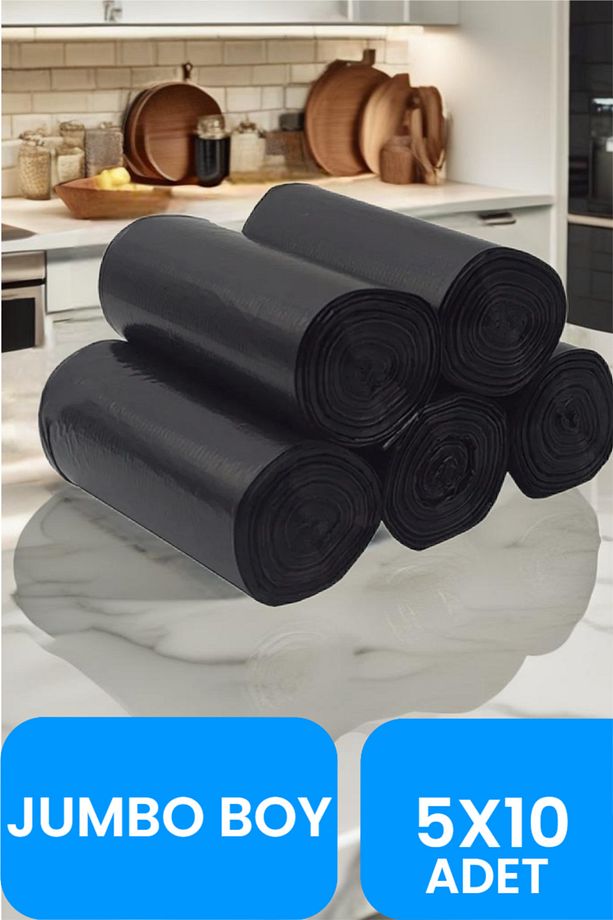 Çöp Torbası Jumbo Boy 10’lu 5 Rulo 400 gr Ultra Kalın 80x110 Çöp Poşeti - 1