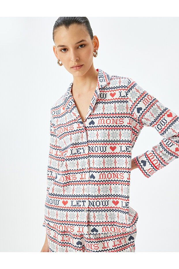 New Year's Themed Cotton Shirt Pajama Top