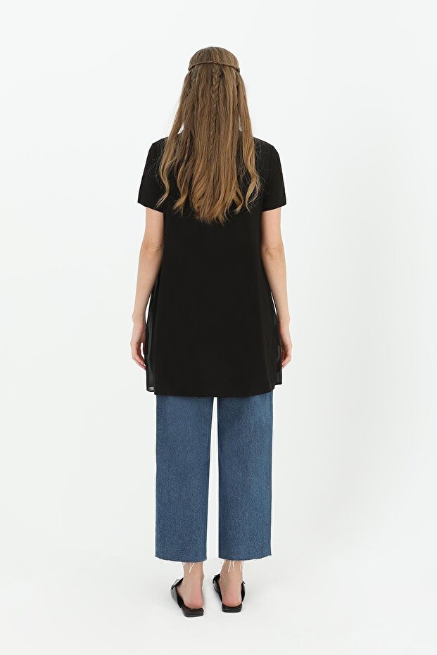 Kadın Basic Uzun T-Shirt -10271TUN - BLACK - 3