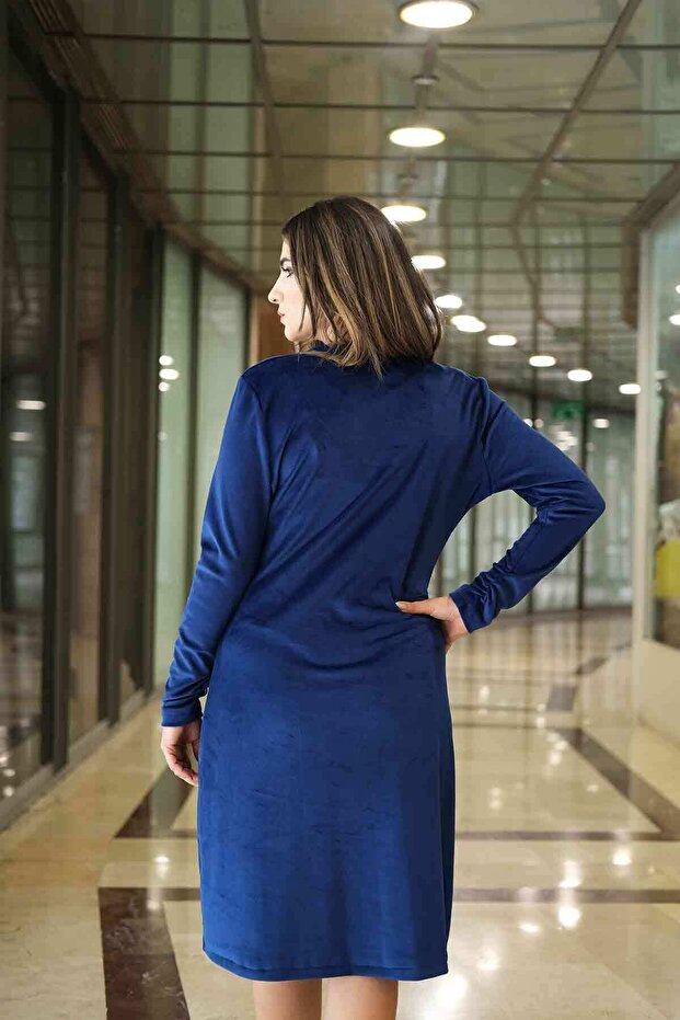 KADIN FRANSIZ KADİFE KRUVAZE ELBİSE - 3