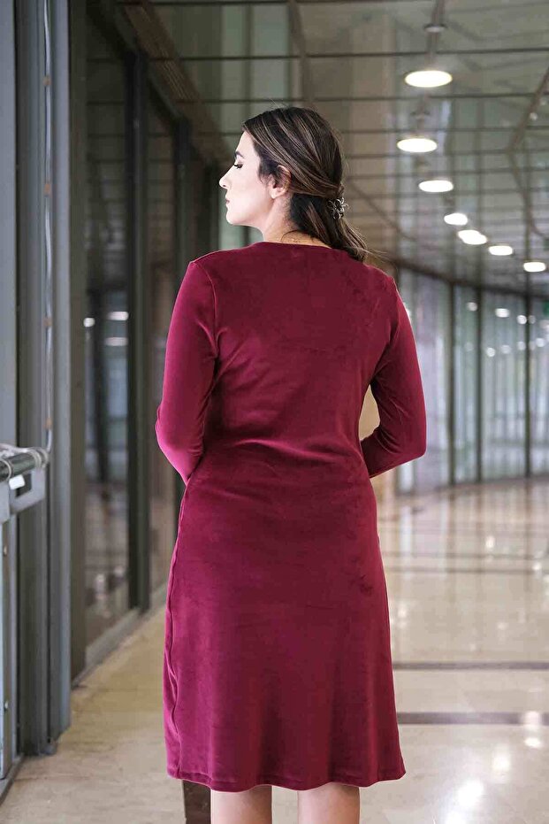 KADIN FRANSIZ KADİFE KRUVAZE ELBİSE - 2