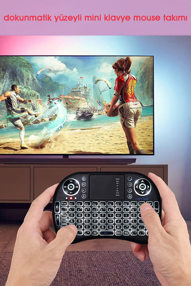 Türkçe Kablosuz Mini Klavye Lg Philips Samsung Vestel Tv Uyumlu Ledli Konsol Klavye Mouse - 8