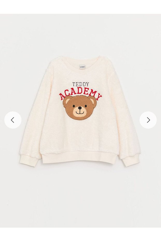 Kids Pink Crew Neck Embroidered Long Sleeve Girls Sweatshirt