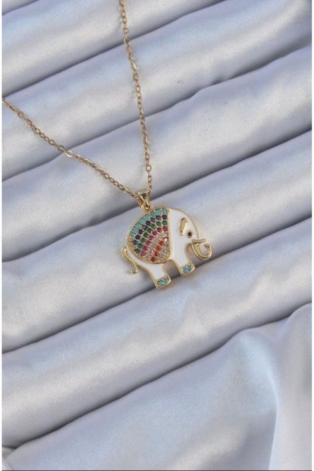 Women's Steel Necklace Classic Chain Colorful Stone Elephant Necklace