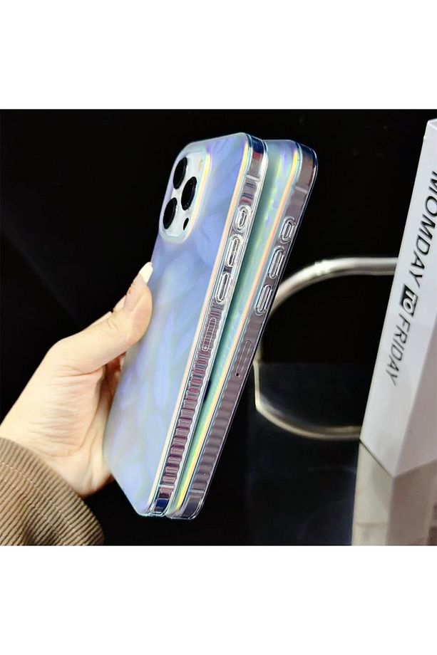 Iphone 14 Pro Max Kılıf Yaprak Hologram Her Açıda Renk Geçişli Parlak Arkası Mat Lüks Kapak - 4