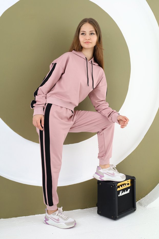 Girl's 100% Cotton Hooded Bottom & Top Tracksuit Set
