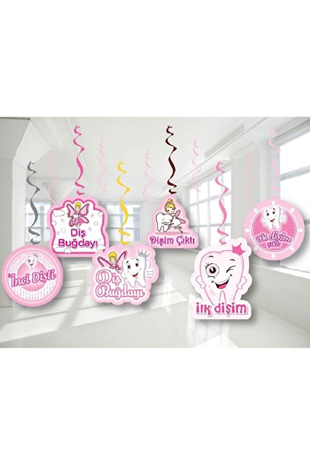 Set of 6 Pink First Tooth Ceiling Ornaments Wheat