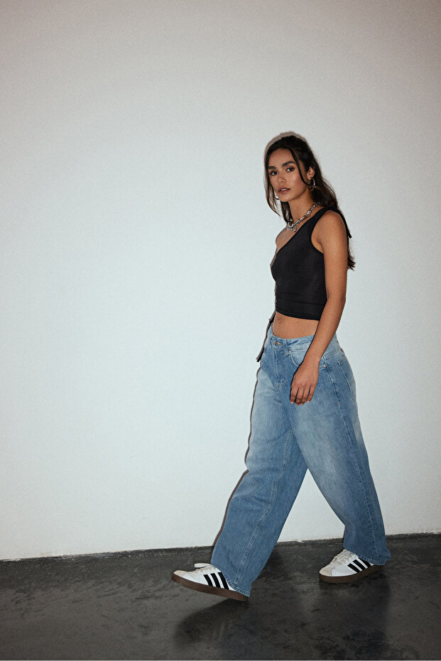 Single Shoulder Drawstring Detailed Blouse - 4