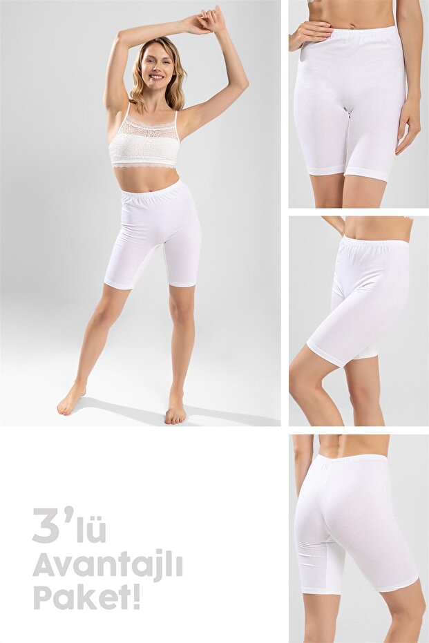 Women's Cotton Above Knee Thick Combed Cotton Underwear Tights 3 Pack White