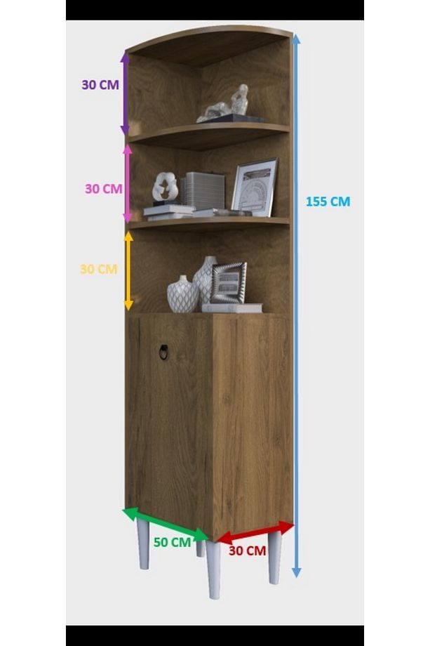 Eylül Çok Amaçlı Dekoratif Köşe Dolabı Ceviz - 6