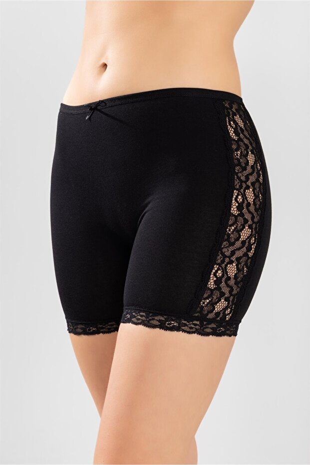 Women's Cotton Lycra Combed Cotton Shorts with Lace Sides 8040 Black