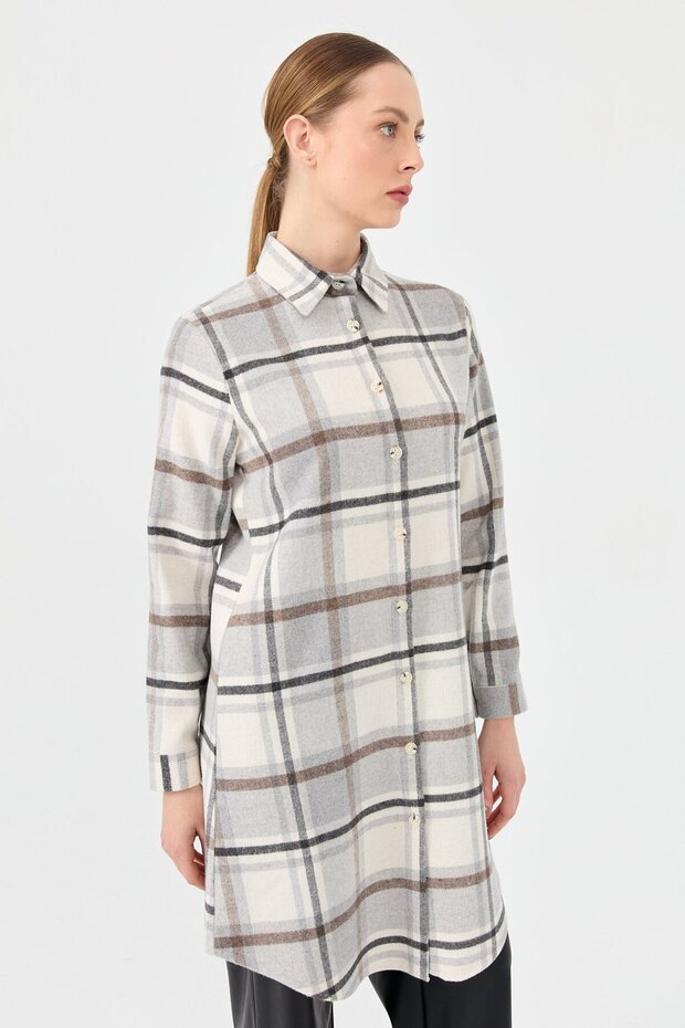 Ekose Desenli Country Tunik  Ekru - 4
