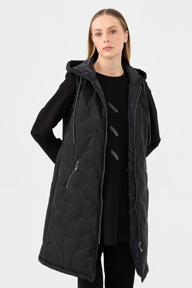 Puffer Yelekli Taş İşlemeli Üçlü Takım  Siyah - 7