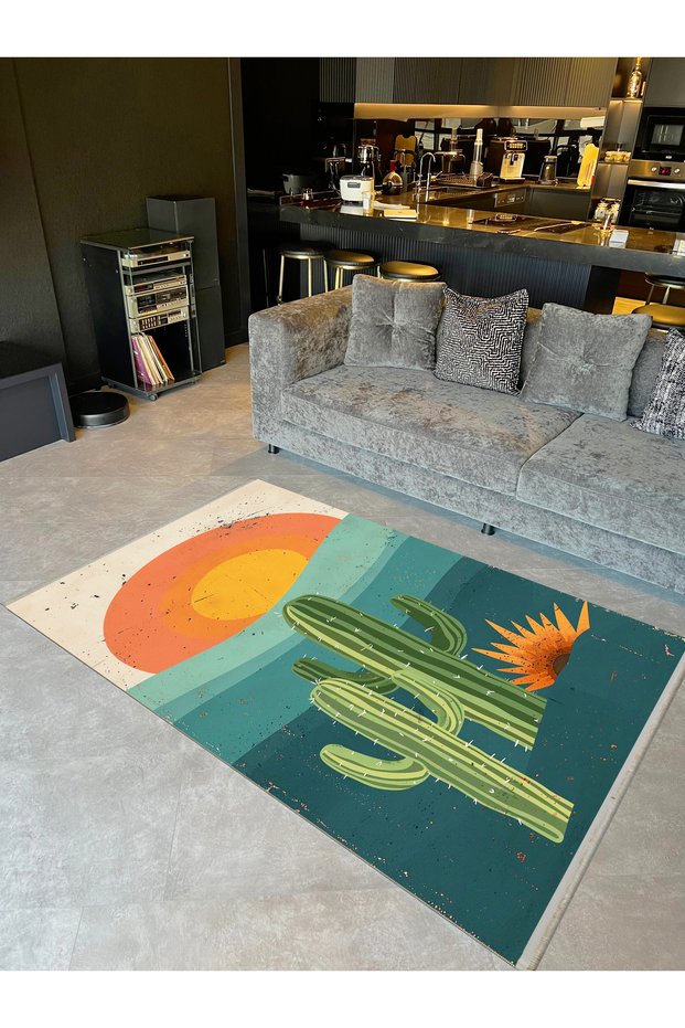 Aynur Collection Antique Look Pastel Tones Cactus Detailed Decorative Carpet Aynur23