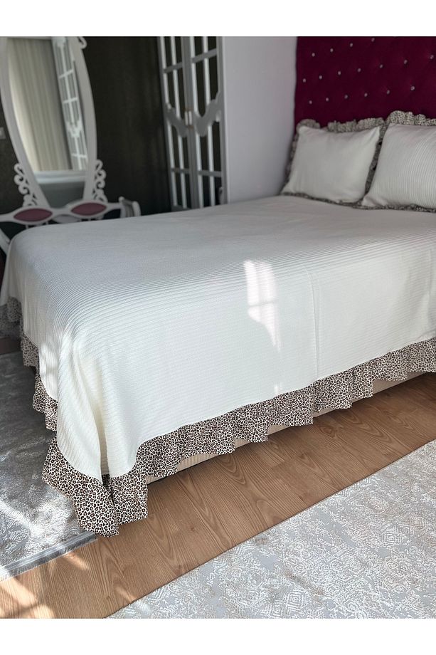 Örme pike leopar firfirli yatak örtüsü 3 set - 4