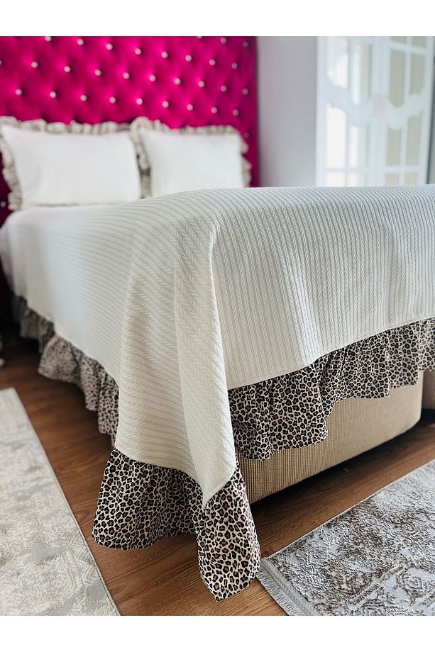 Örme pike leopar firfirli yatak örtüsü 3 set - 1
