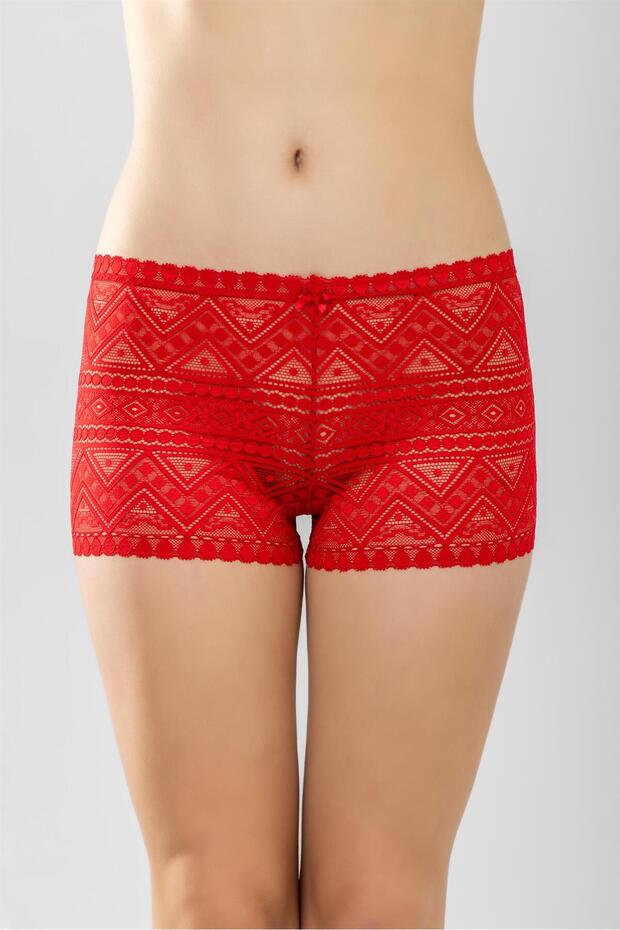 Dantelli Kadın Boxer Şort Kırmızı - 2