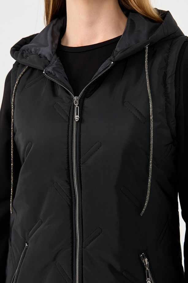 Puffer Yelekli Taş İşlemeli Üçlü Takım  Siyah - 8