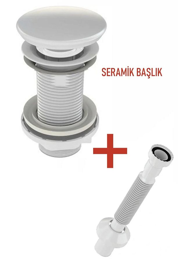 Seramik Butonlu Pop-Up Basmalı Lavabo Sifonu - 1