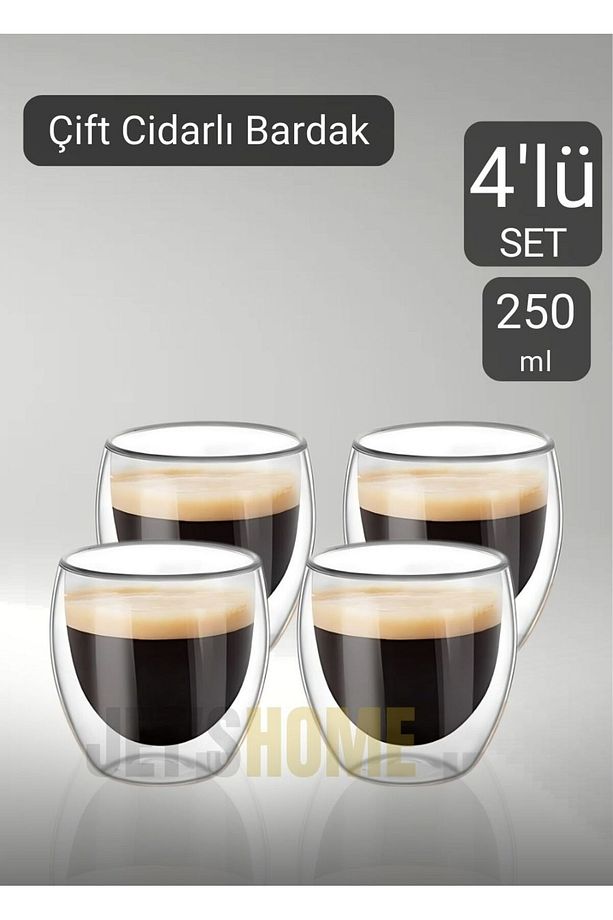 4’lü Set Cappuccino Bardağı Latte Bardağı Çift Cidarlı Bardak Americano Bardağı 250 ml Kahve Bardağı - 1