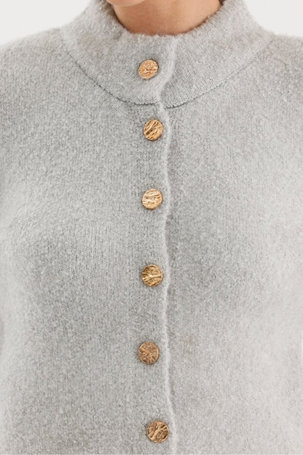 Buklet Bisiklet Yaka  Etek Hırka Triko Takım-STD - Taş - 7