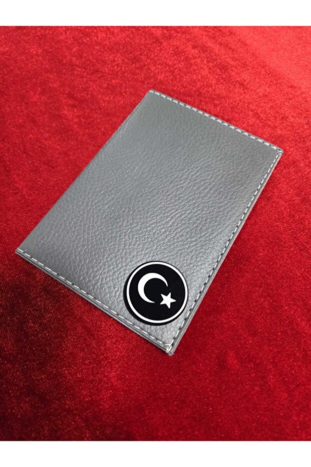 Embossed Plexi Gray Leather Turkish Flag License Holder, License Case, License Wallet, License Container