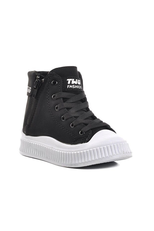 Orion-P Black and White Unisex Children's Boots with Fleece Inside