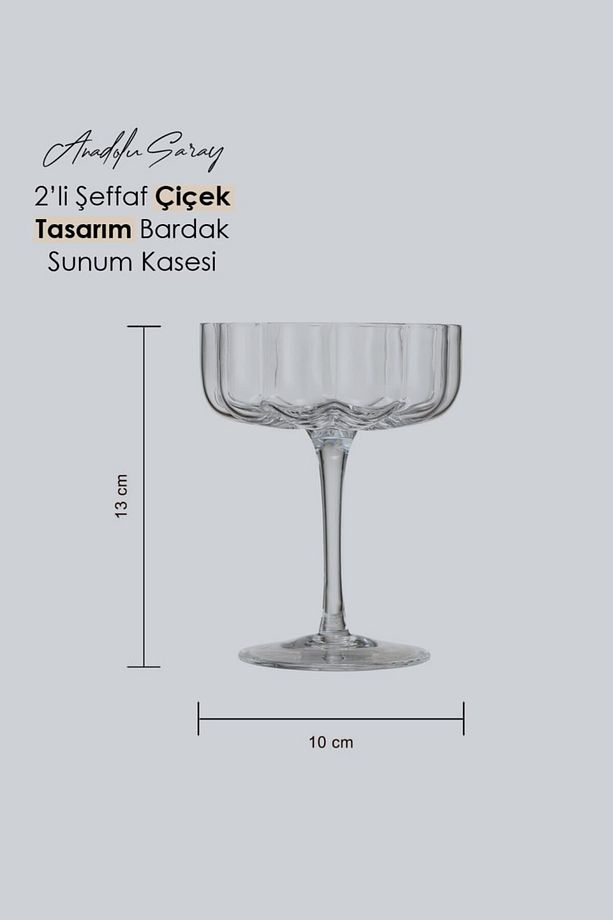 2 Adet Şeffaf Çiçek Şekilli Kahve Sunum ve Kokteyl Bardağı Magnolia Bardağı ve Tatlı Kasesi - 3