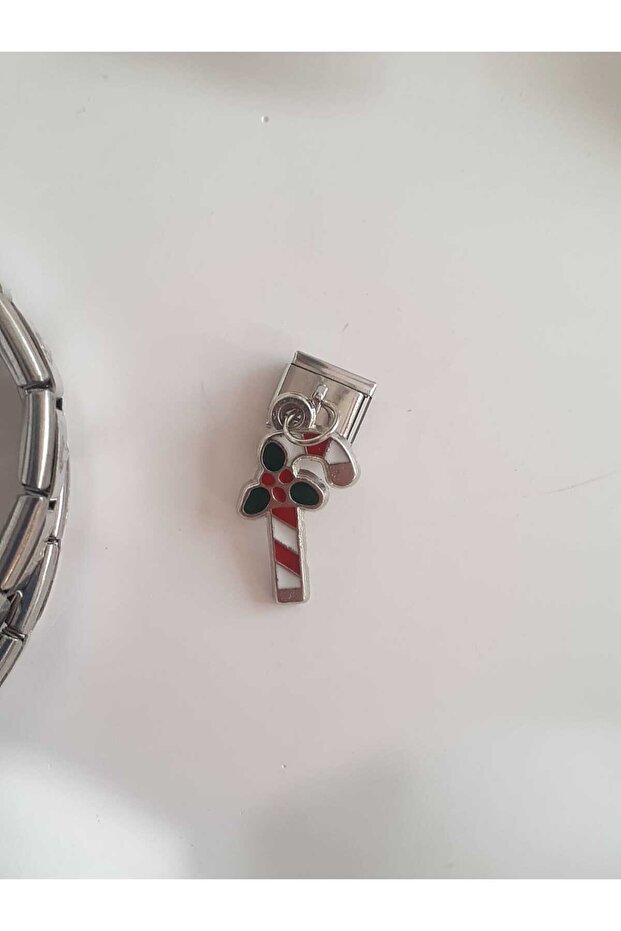 Christmas&New Year Cane Candy Figured Steel Italian Charm