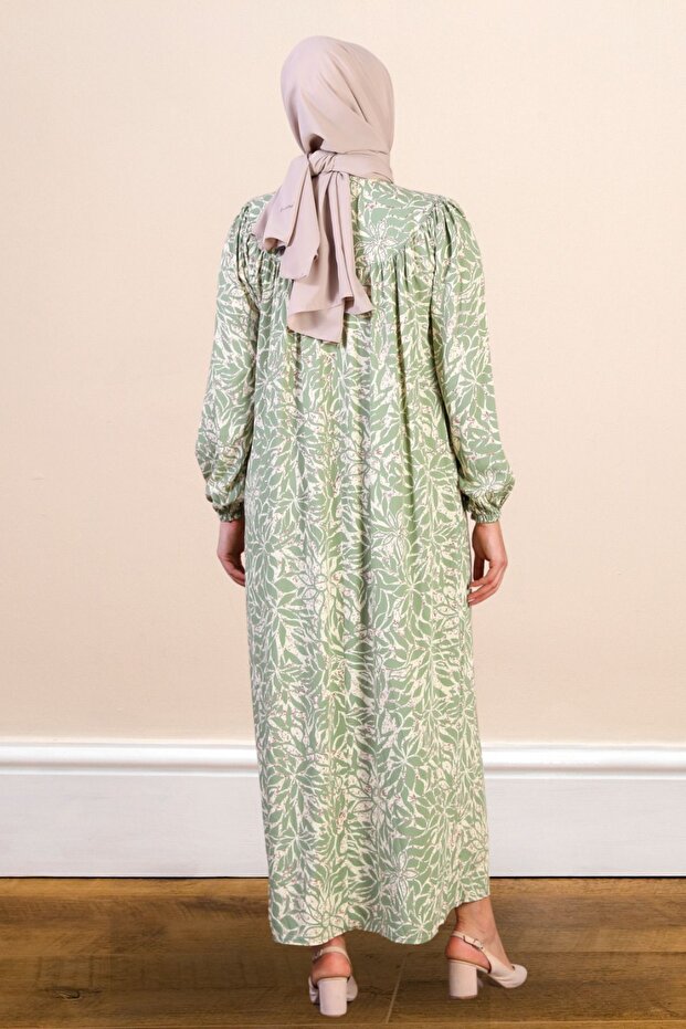 فستان صيفي طويل بنمط أوراق الشجر مقاس كبير - 8