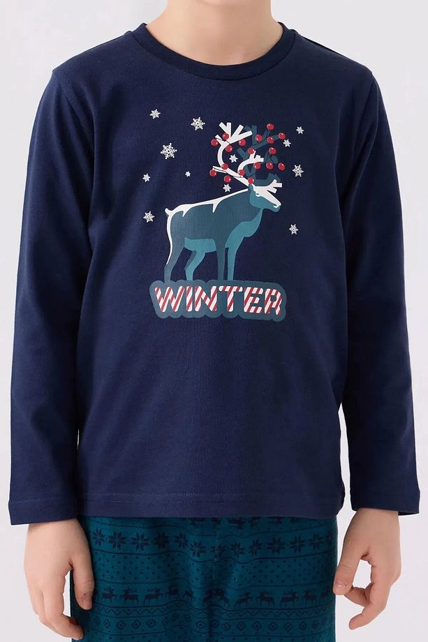 Yeni Sezon Noel Yılbaşı Aile Kombini %100 pamuk Uzun Kol Pijama Takımı - 5