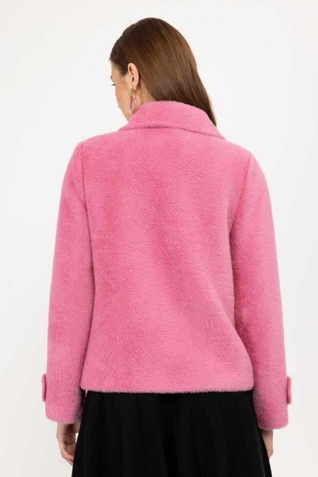 Önü Düğmeli Peluş Mont - 5