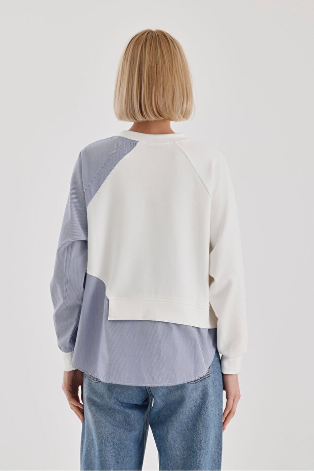 Casual Style Block Pattern Crew Neck Raglan μανίκι φούτερ-S - Λευκό - 7