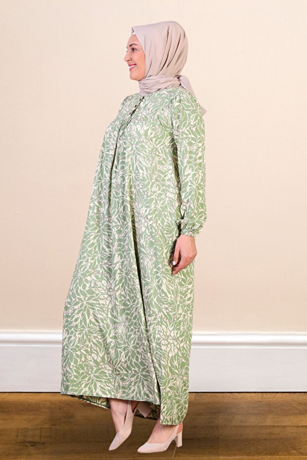 فستان صيفي طويل بنمط أوراق الشجر مقاس كبير - 5