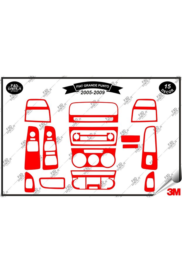 Fiat grand punto 2005-2009 torpedo console trim chest mahogany finish set 15 pieces red