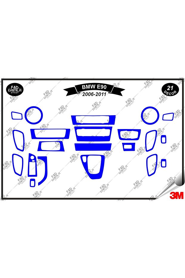 For Bmw E90 2006-2011 Glove Box Console Trim Chest Mahogany Finish Set 21 Pieces Blue