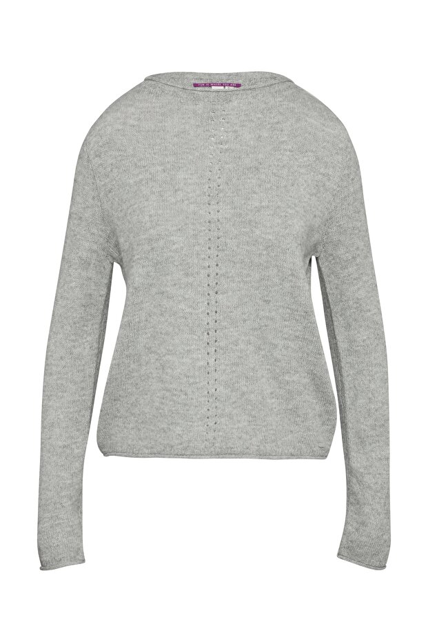 Soft Knitted Pullover with a Stand-Up Collar and Rolled Edges - 1