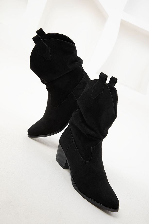 Siyah Süet Kadın Bot & Bootie 20130 - 4