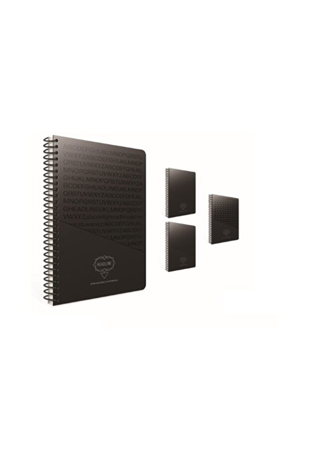 Headline 4 Pieces of 100 Sheets Checkered Medium Size Notebook with Black Cardboard Cover