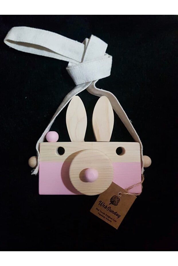 Wooden Toy Rabbit Camera, Sensory, Educational, Animal, Gift Toy - Baby Pink