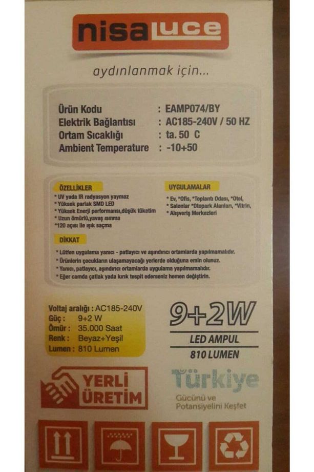 Led Ampul. 9 Watt Normal Ve 2 Watt Gece Lambası Let Ampul Bir Arada. Tekli - 2